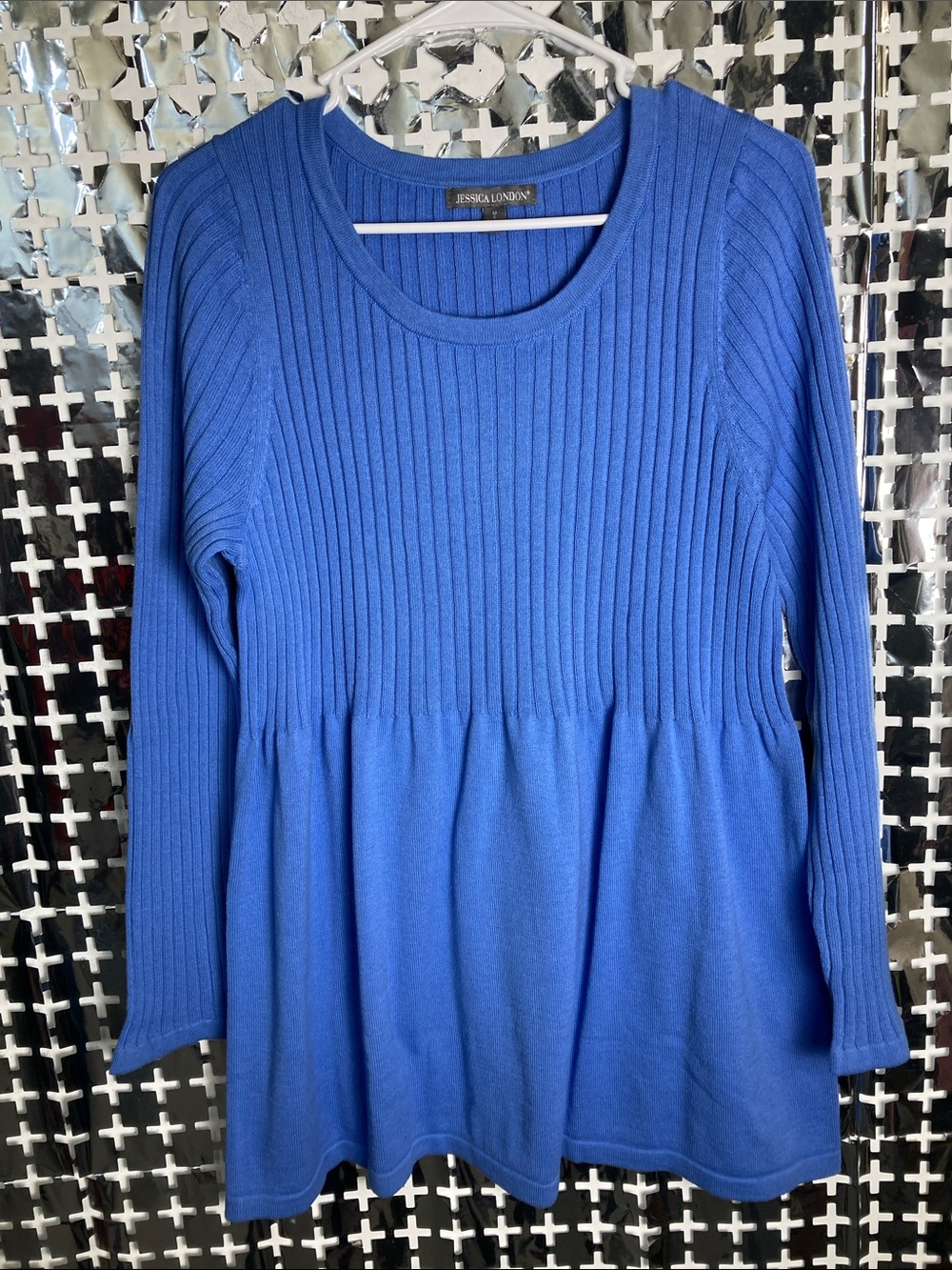 Jessica London Royal Blue Ribbed Peplum Tunic Top